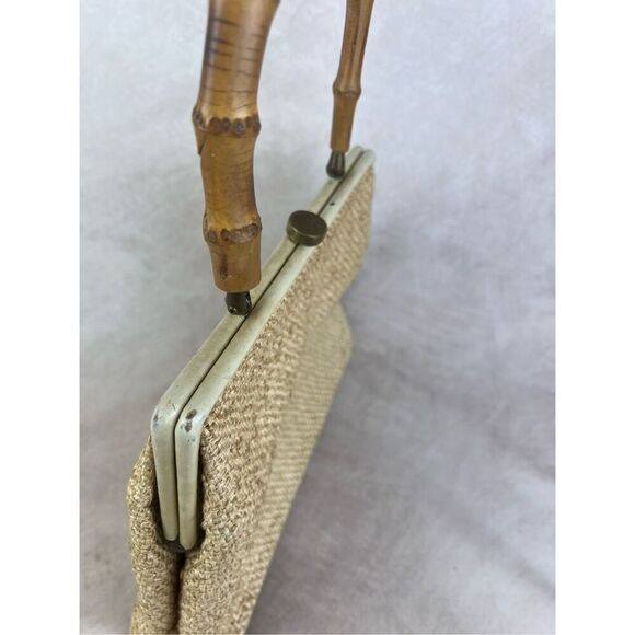 Vintage Mod Straw Purse with Bamboo Handle - Picture 4 of 7